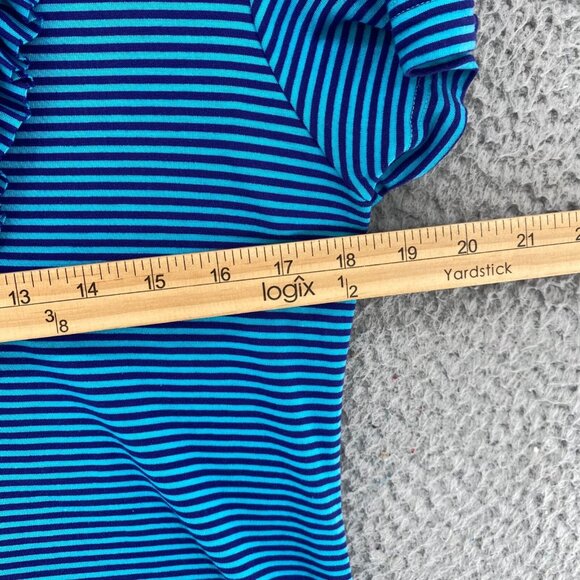 Soft Surroundings Top Womens Medium Blue Striped Ruffle V Neck Short Sleeve Knit - Picture 7 of 10